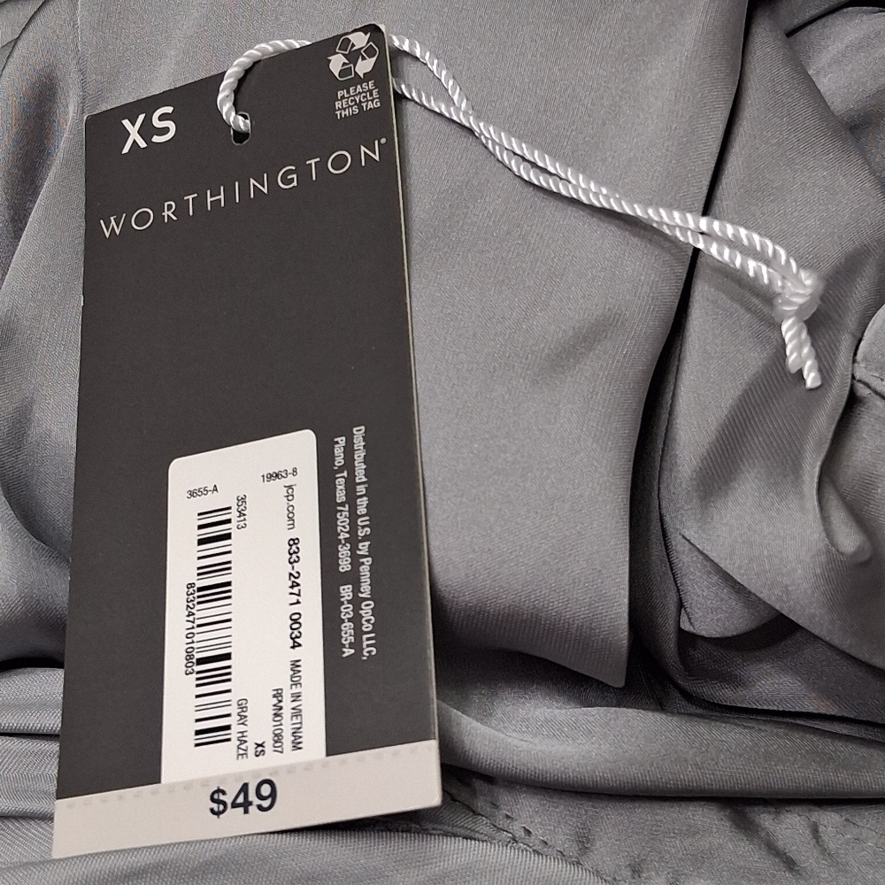 NWT Worthington Gray Shiny Button Down Shirt Size XS - Picture 10 of 10